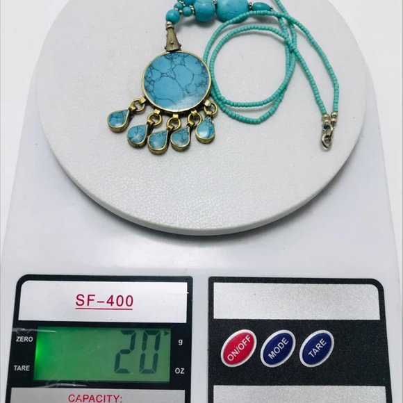 Turquoise Beaded Necklace, Boho Tribal Statement Necklaces, Necklace - Picture 6 of 12